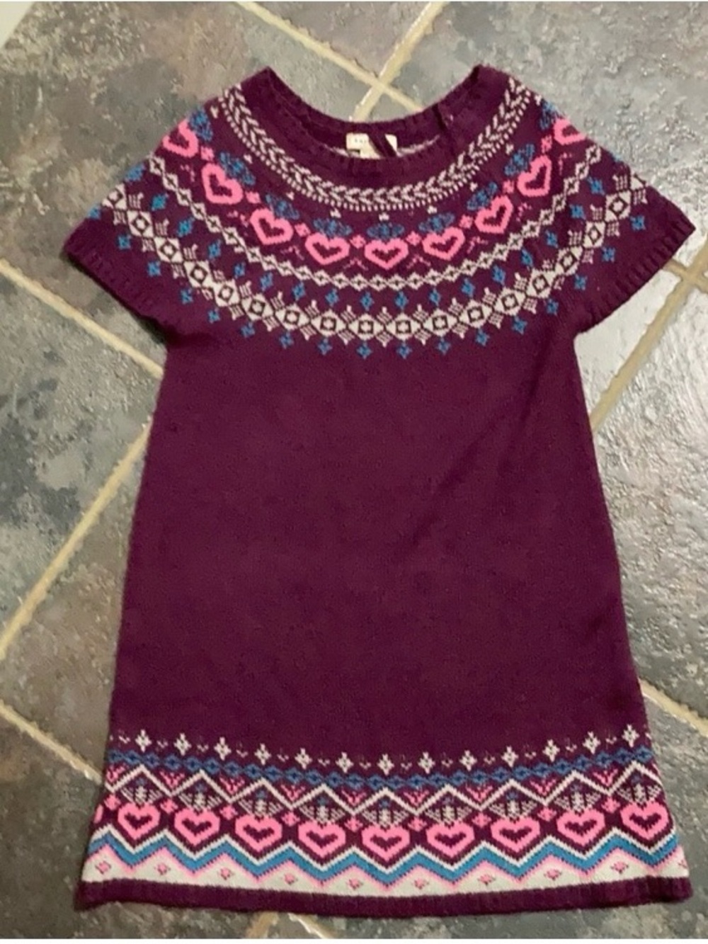 Vintage Arizona Jeans Co. Girls' Purple Fair Isle Knit Sweater Dress Size XL